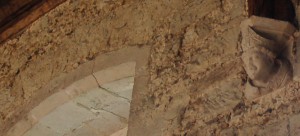 Corbel of bishop, possibly William of Wykeham, damaged, possibly by roundhead soldiers.
